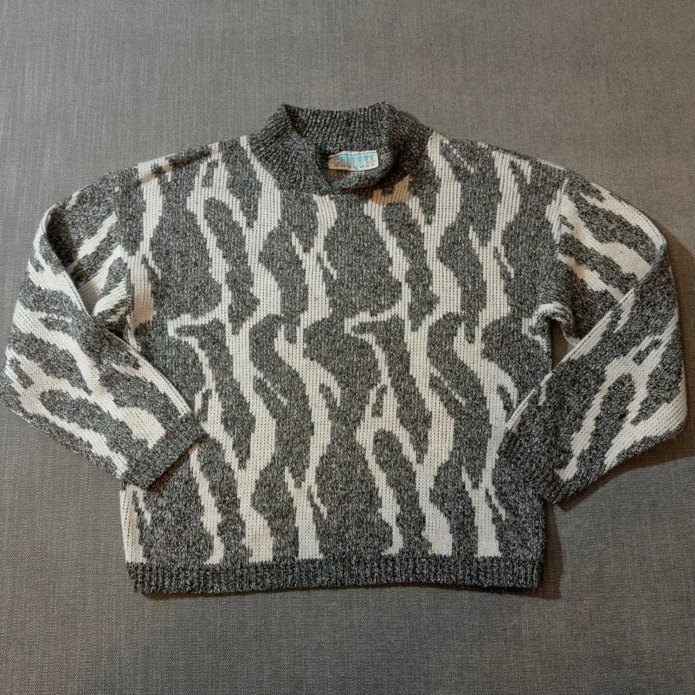 Croquet Club‎ Abstract Print Mock Neck Sweater Women's Small Gray White